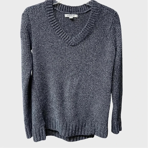 Ladies Orvis V-Neck Chenille sweater. Navy. Small. - Picture 1 of 5